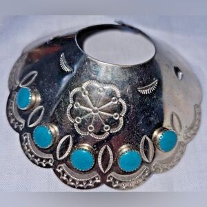 Vintage Native Turquoise Ponytail/Braid Hair Accessory Stamped Nickel Silver